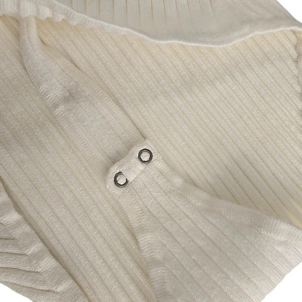 Abercrombie & Fitch Womens‎ Cream Ribbed Knit V-Neck Short Sleeve Bodysuit rib L